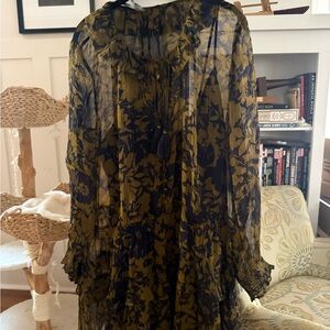 Anthropologie Navy and Mustard Floral Dress